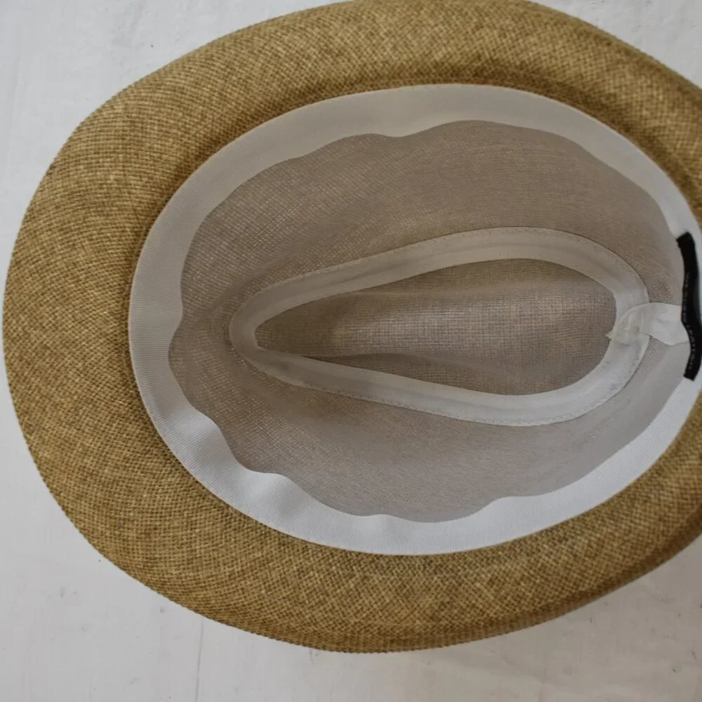 Wilsons Leather Brown Straw Fedora with Cream Lace Band